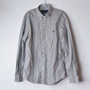 Ralph Lauren Slim Fit Shirt Men Large Button Up Long Sleeve White Black Plaid